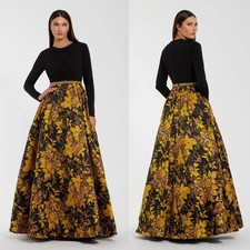 NEW Mac Duggal Black Long Sleeve Floral Brocade Ball Gown $598 - Size 20