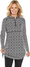 Coolibar UPF 50+ Long Sleeve Ruched Tunic Swim Shirt Black/White Women's Size M