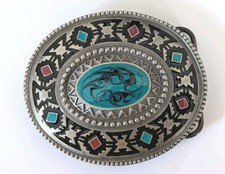 Native American Western Turquoise  Coral Enamel Swirl 1999 Bergamot Belt Buckle