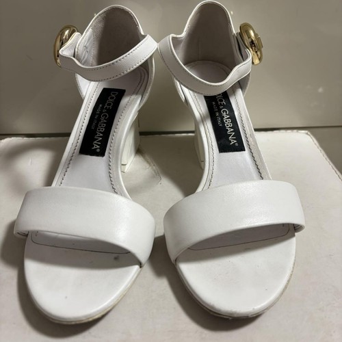 Dolce & Gabbana White Leather Gold Logo Sandals Women's Size 36.5/US Size 6.5