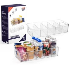Plastic Pantry Organization and Storage Bins with Removable Dividers – 2 Pack...