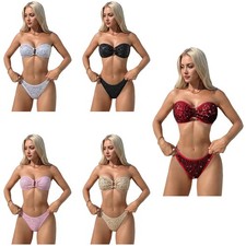 Women Set Sequin Swimwear Vacation Bathing Suit Glittery Water Park Beachwear