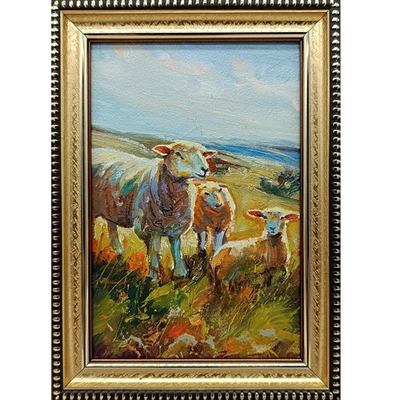 #ad Summer nature Oil painting Original art Rural landscape sheep 6 x 4 inches $40.00