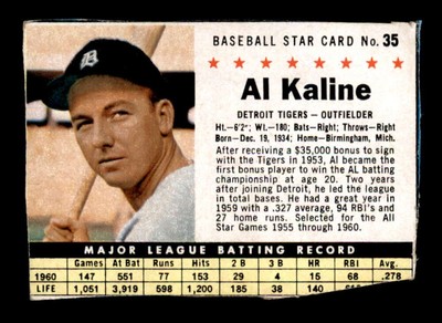 1961 Post #35 Al Kaline BOX VG X3402982
