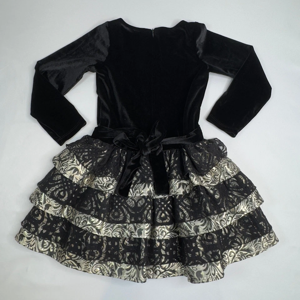 Chasing Fireflies Girls Black Velvet Dress Tiered Lace Party Holiday Size 6 - Image 3 of 4