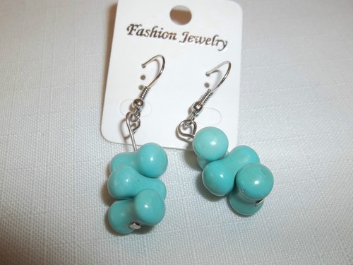 NEW FANCIFUL STYLE TURQUOISE DANGLE HOOK PIERCED EARRINGS.......VERY NICE - Picture 3 of 4