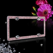 Bling Bling 3 Rows Pink Real Crystal Embedded Chrome License Plate Frame
