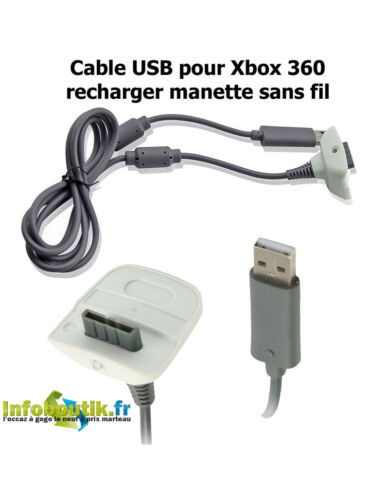 Câble USB Dédié au chargement et la connexion pour la manette Xbox 360 Blanc - Bild 1 von 4