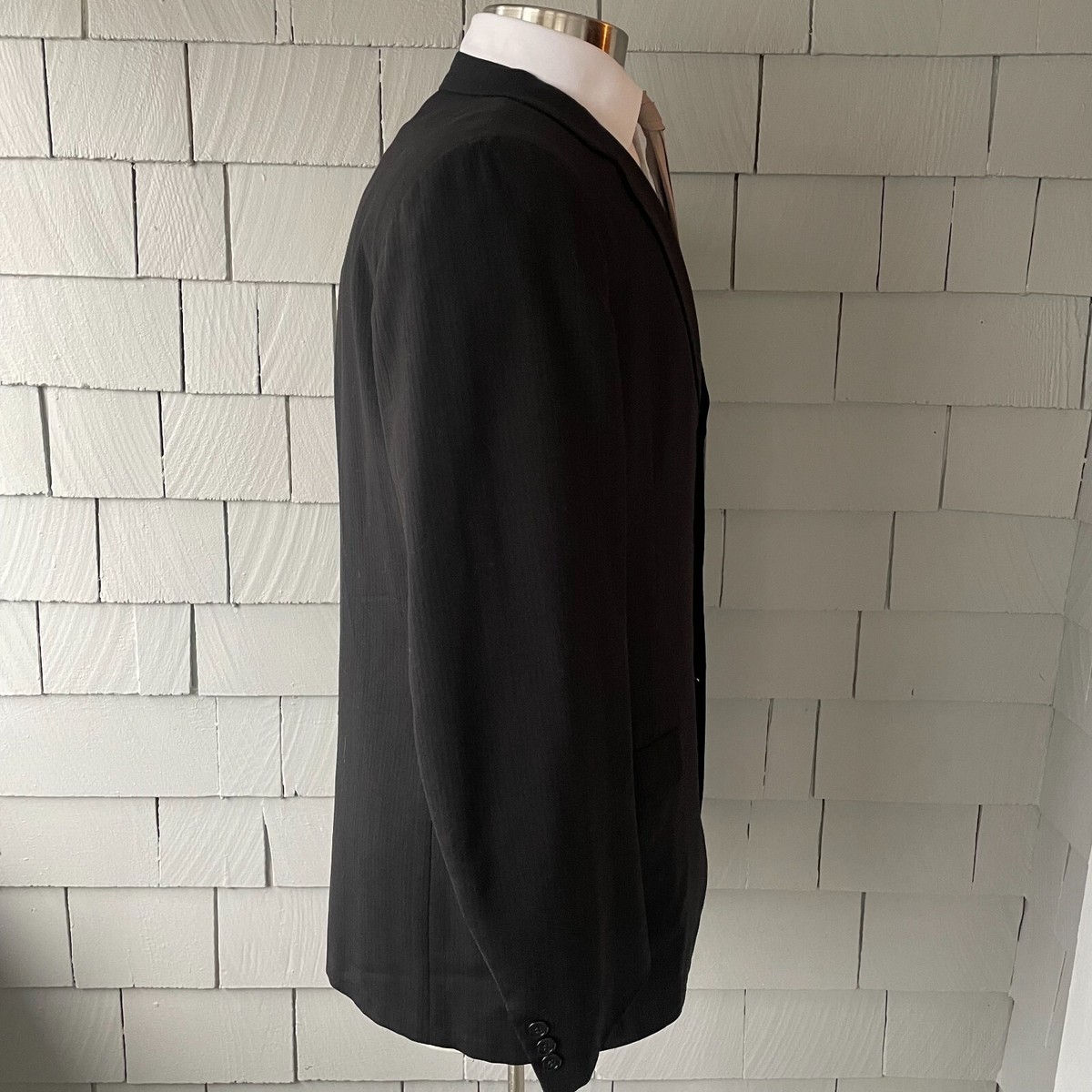 50s 60s Vintage Botany 500 Black Pinstripe Weave Men's Suit Jacket