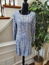 Old Navy Women Floral 100% Rayon Round Neck Long Sleeve Knee Length Dress Size M