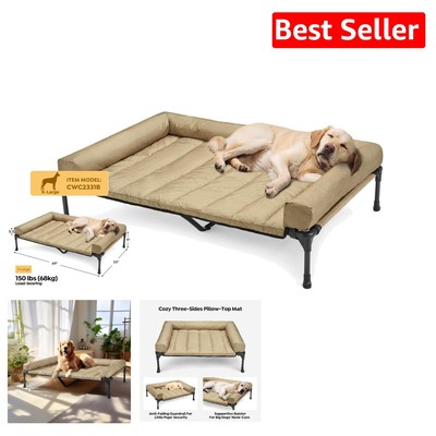 Durable Elevated Dog Bed with Three-Sided Pillow Top - Ideal for Summer Relief