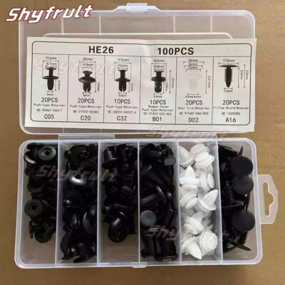 Push Type Rivet Clips 100-Piece Nissan Fastener Clip Kit - Bumper, Fender, Liner Push Retainer Clips In Storage Box Automotive Clips
