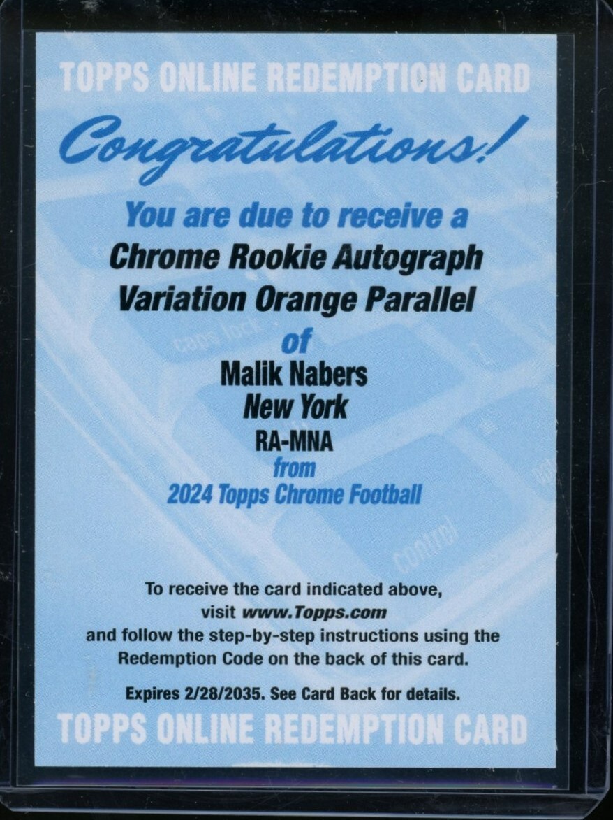 Malik Nabers 2024 Topps Chrome Variation Orange Refractor Rookie RC Auto /25