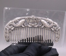 Solid S999 Fine Silver 999 Head Massage Fish Lotus Healthy Hair Comb 63-64g