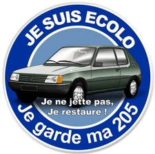 STICKER JE SUIS ECOLO 205 PEUGEOT POUR PARE-BRISE VIGNETTE CRIT AIR 7cm EA154