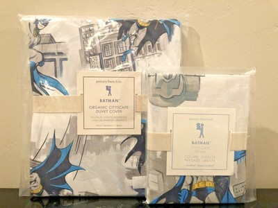 New Pottery Barn Kids Organic Batman Cityscape Twin Duvet Cover