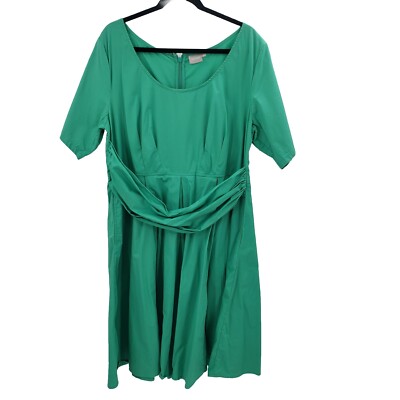 Eshakti Green Poplin Cotton Dress Womens Size 2x 22 Belted Pleated Fit  Flare
