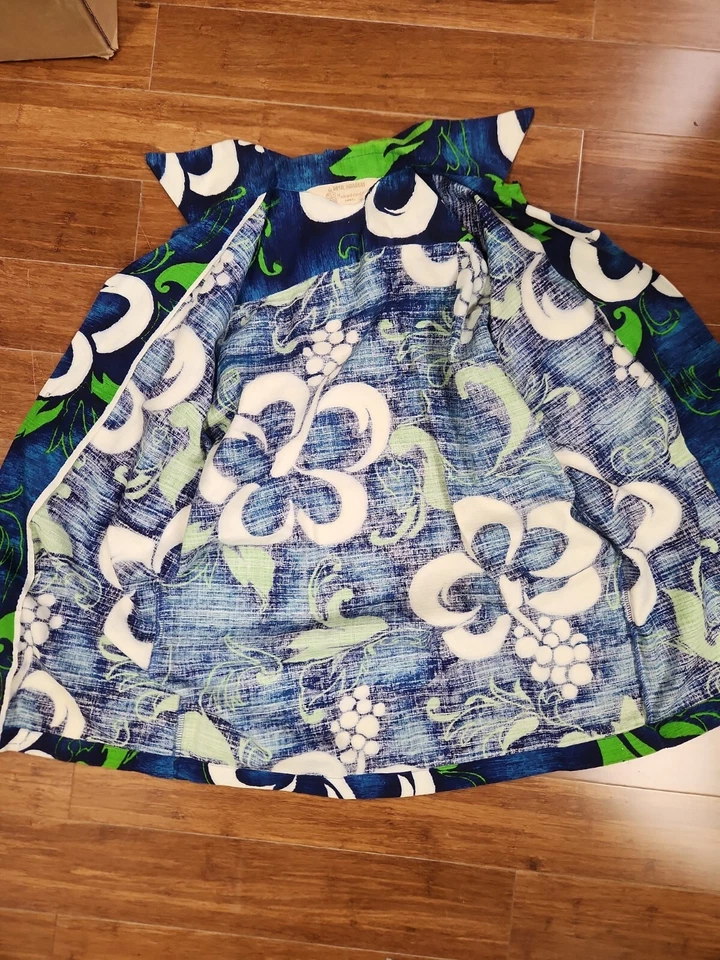 Camisa Floral Tropical Vintage Real Hawaiana Verde Azul Blanco Pequeña Foto 2 de 4