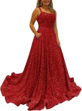 Sparkly Sequins A Line Prom Dresses Long Spaghetti Straps Backless Ball Gowns