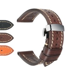 Leather Watch Strap Band Handmade Waterproof Long Bracelet Steel Buckle Men