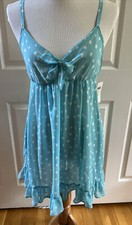 Oscar de la Renta Babydoll Teddy Aqua Polka Dot Large Designer Lingerie NWT M