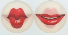 2 Round Large 3 inch Smiling Kissing Lips 1960's VARI-VUE Motion Animations