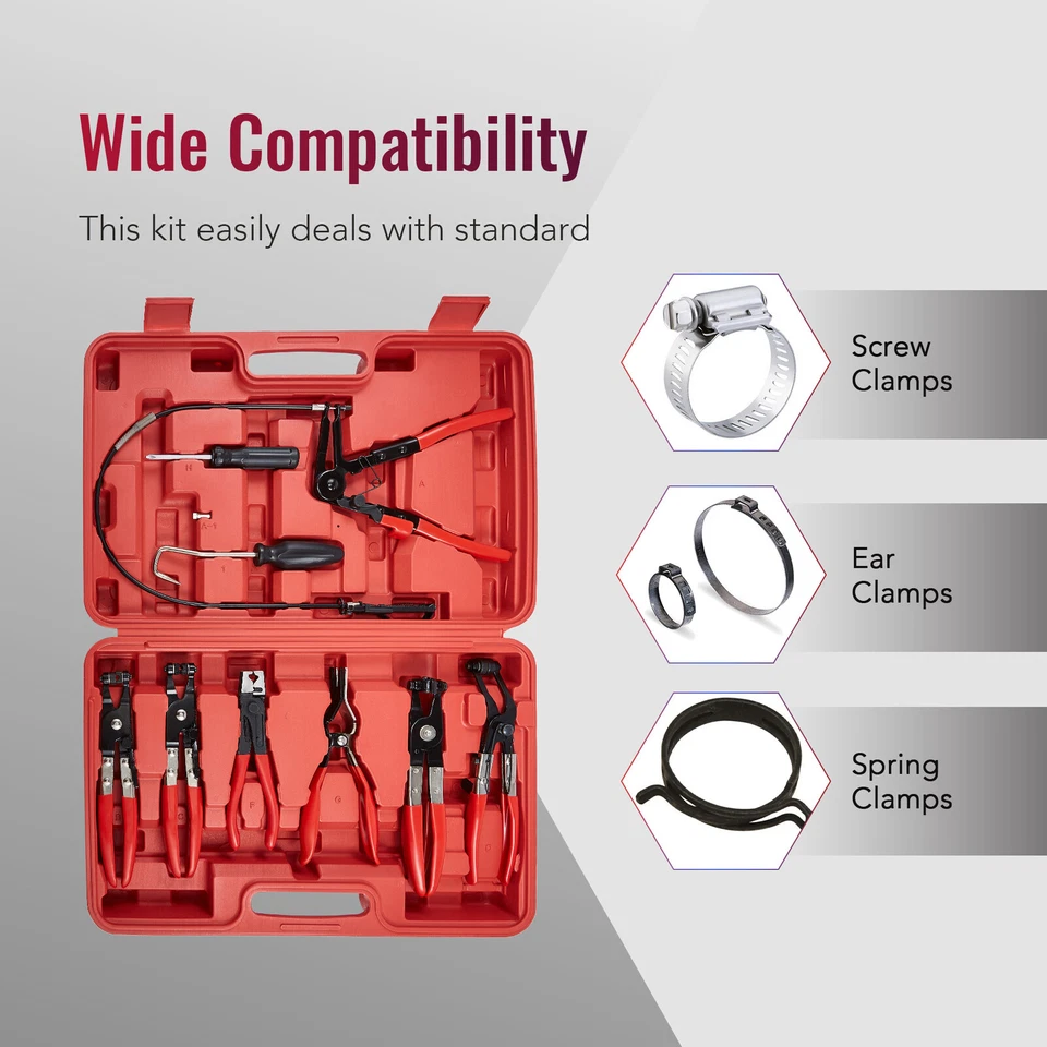 10Pc Hose Clamp Clip Remover Pliers Wire Long Reach Kit Fuel Oil Water Hose Tool - Image 3 of 4