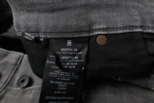 G-Star Defend Super Slim Vaqueros Hombres W34/L34 Angustiado Gris Denim Botón - Imagen 5 de 14