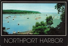 Postcard NY Long Island Sound Northport Harbor Sailboats Ships Fishing Mariners