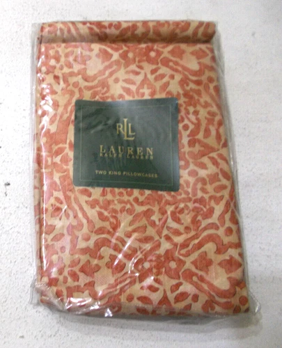 2 New RALPH LAUREN San Luca Scroll Terra Cotta King Pillowcases French Country