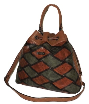 ELENCO PORTUGAL WOMEN'S LEATHER PORTO DRAWSTRING SATCHEL CROSSBODY BAG OLIVE