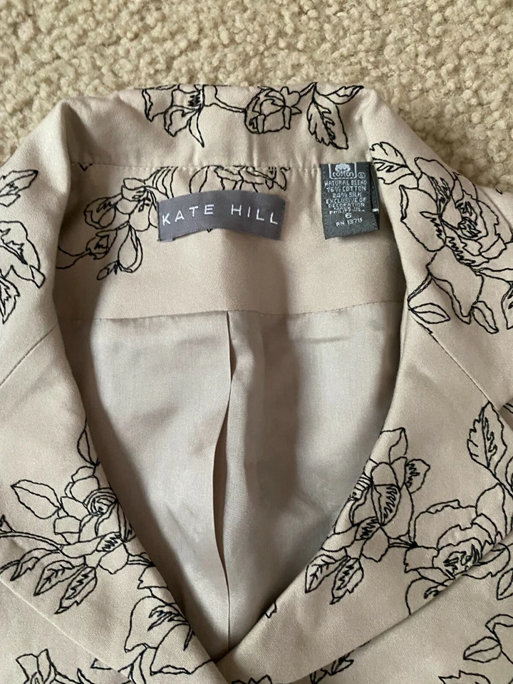 Chaqueta Blazer Kate Hill Mujer Talla 6 Marrón Claro Floral Bordado (A4) Foto 4 de 4