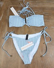 Minkpink Blue Check Multi Bandeau Halter Bikini Size XL NWT   