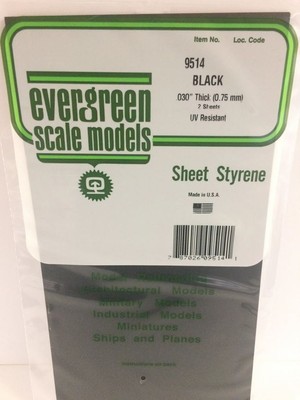 Evergreen 9514 Plasticcart Sheet Plain Black 150x300x0,75mm (2) Polystyrene