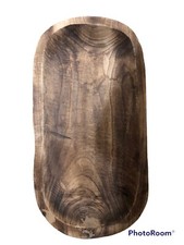 Primitive large hand carved wooden rustic bohemian dough bowl