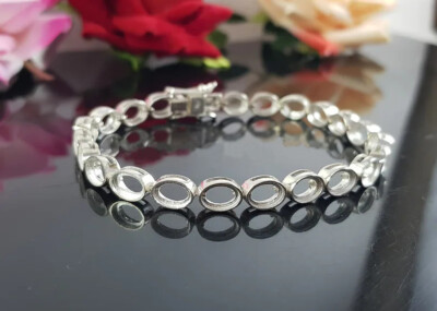 Massives Silber 5X7 Mm Oval Semi Mount Armband Rohlinge Bezel Armband Montage