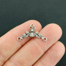 10 Floral Connector Antique Silver Tone Charms - SC7671