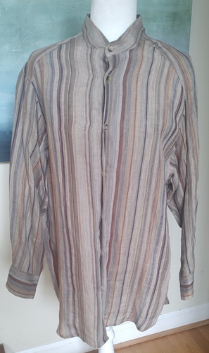 Eskandar blouse 100% linen button up Lagenlook striped SZ 0 oversized **Pls Read