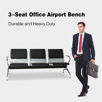 Heavy PU Leather 3 Seat Office Bank Airport Reception Waiting Room Bench Chair