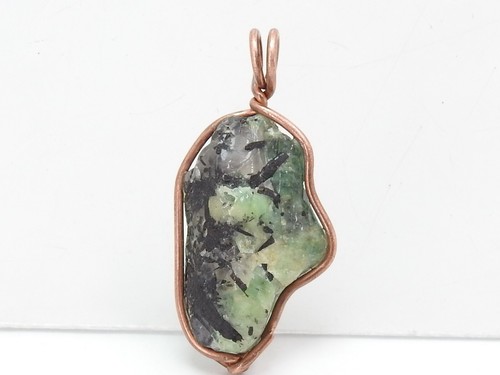 Emerald Rough Pendant Wire Wrapped Copper Jewelry 33X20X15MM Personalized Gift - Picture 6 of 8