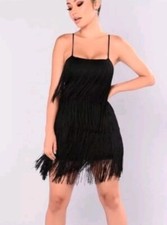 Fashion Nova Something To You Black Fringe Dress S/M
