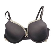 Maidenform Womens Sz 36D Classic Lightly Lined T Shirt Bra Gray w/ Cream Trim