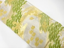 7539643: JAPANESE KIMONO / ANTIQUE FUKURO OBI / SILK / WOVEN PINE GROVE PLOVER