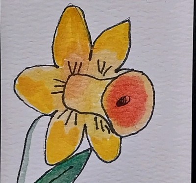 ACEO Original Painting OOAK Mini Art  Daffodil   3.5x2.5  ATC ~ Signed by GAT