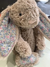 Jellycat Rare & Retired Beige Blue Floral Blossom Bashful Medium Bunny HTF