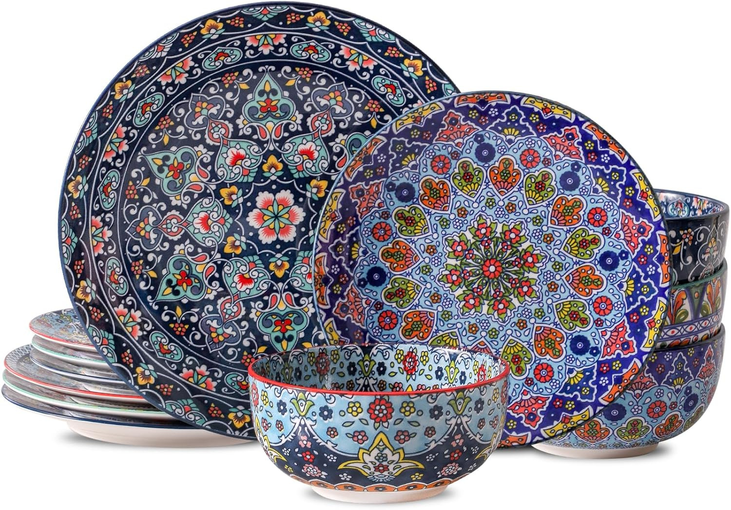 Bohemian  12-Piece Ceramic Dinnerware Set for 4, Safe & Stylish