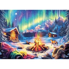 Blueforest 1000 Piece Puzzle for Adults 27.5" x 19.7", Winter Cabin Bonfire