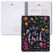 Funny To Do List Planner Notebook - 8.4 x 6.4 inches, black with floral