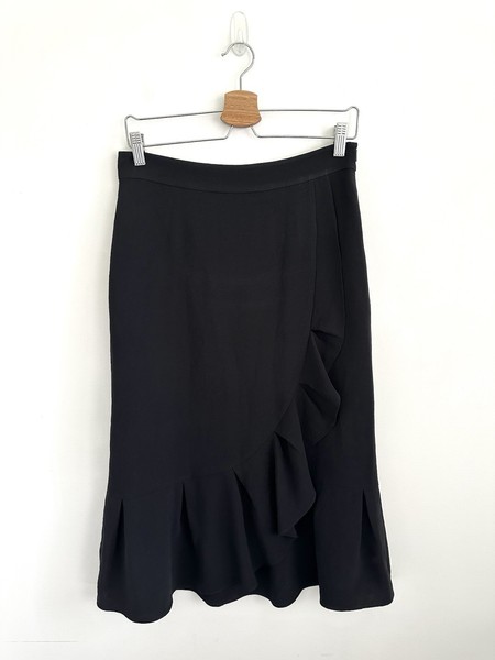 Veronika Maine Black Ruffle Faux Wrap Midi Skirt Size 10
