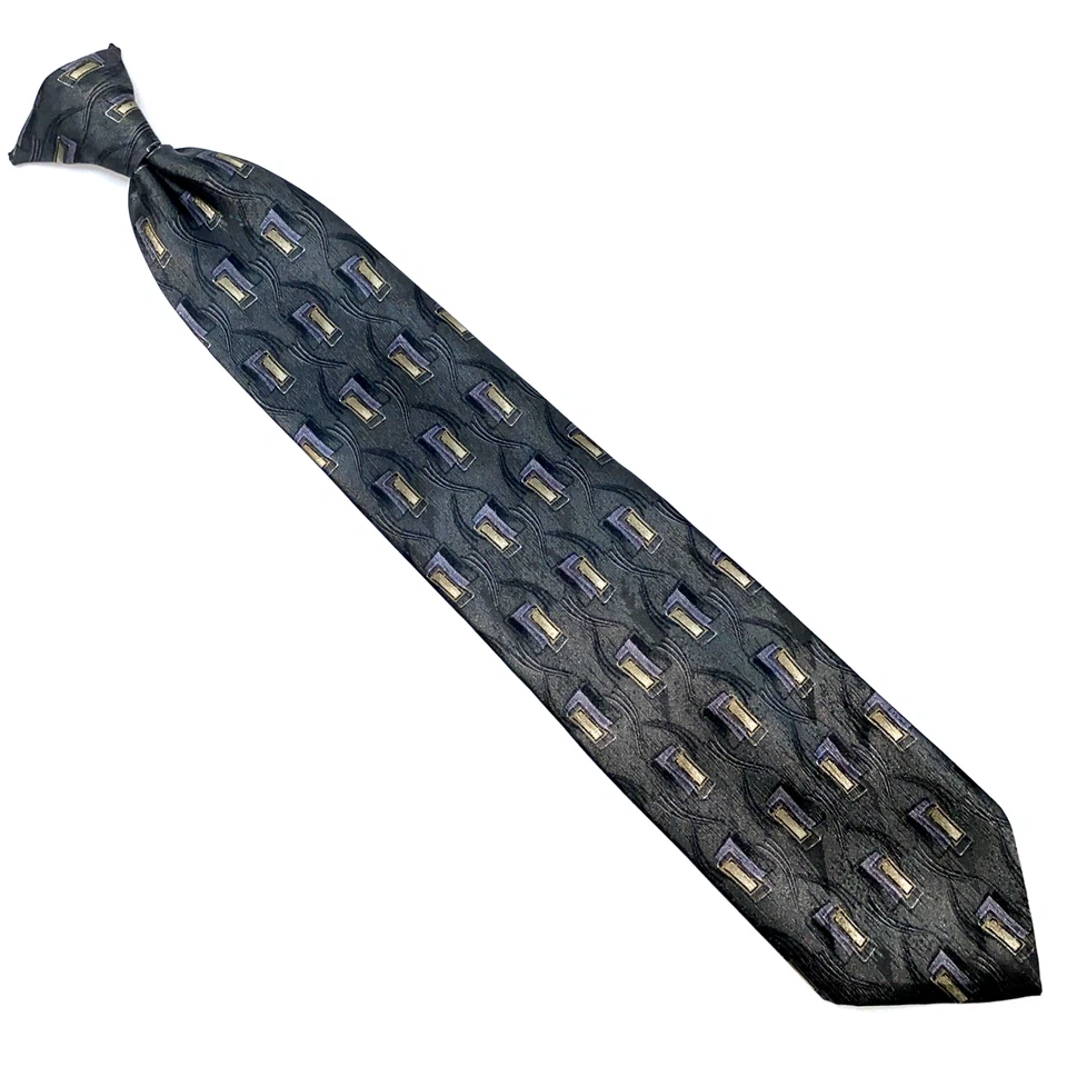 David Taylor Men’s Clip on Necktie Gunmetal Sage Gold Lavender Geo USA Tie - Image 2 of 4